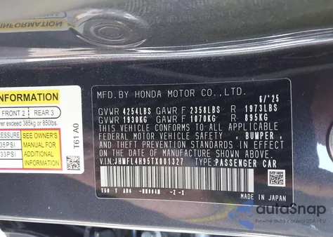 2026 Honda Civic Hybrid Sport Touring z USA, uszkodzony, nr VIN JHMFL4H95TX001327